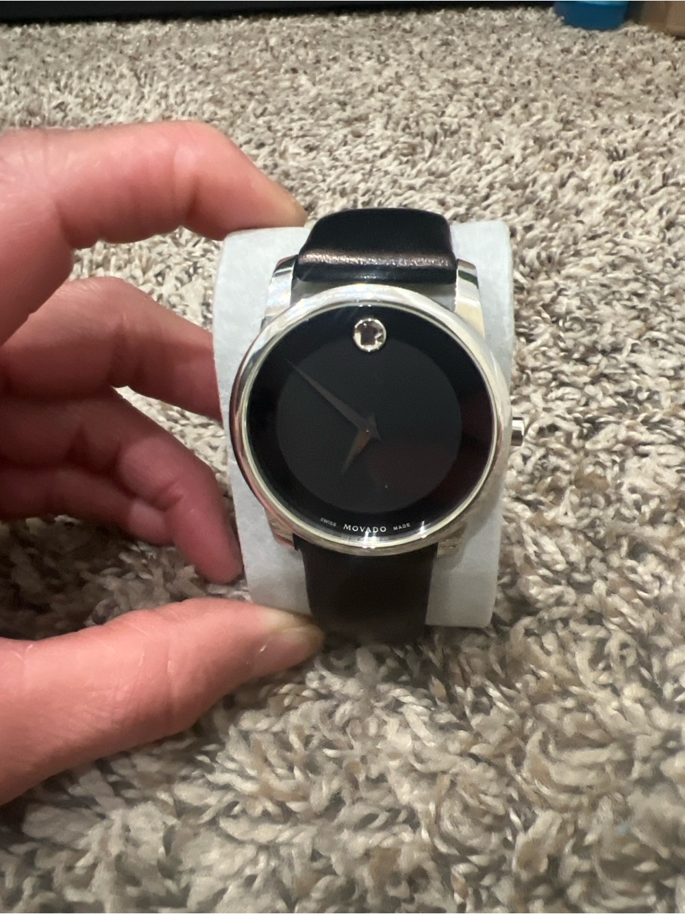 Movado Museum Classic-Black Dial Silver Case Leather Wristband.